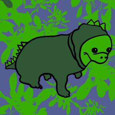 Hayvanlarla ejderha geçmişi olan kusursuz desen dinozor, kertenkele, yılan, yeşil, yapraklar, antika, bitki örtüsü.