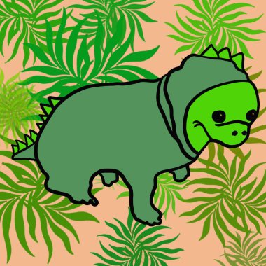 Hayvanlarla ejderha geçmişi olan kusursuz desen dinozor, kertenkele, yılan, yeşil, yapraklar, antika, bitki örtüsü.