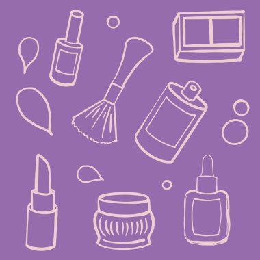 Parfüm, kabarık makyaj fırçası, göz farı, kaş gölgesi, temel, ruj, yüz ve vücut kremi, oje, kozmetik, parfüm, güzellik küresi.