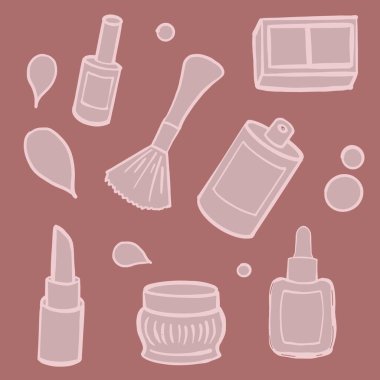 Parfüm, kabarık makyaj fırçası, göz farı, kaş gölgesi, temel, ruj, yüz ve vücut kremi, oje, kozmetik, parfüm, güzellik küresi.