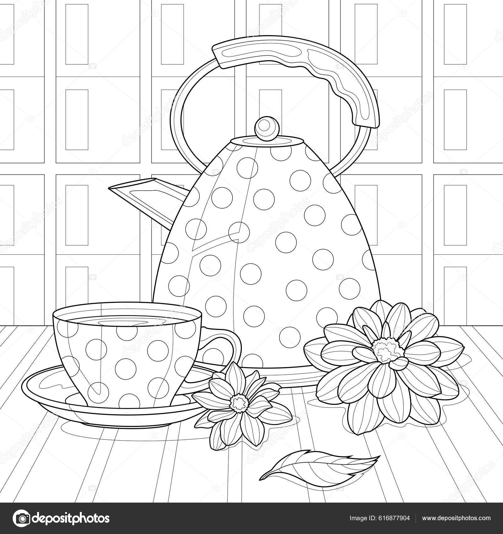Black girl at picnic.Coloring book antistress for children and adults.  Illustration isolated on white background.Zen-tangle style. Stock Vector