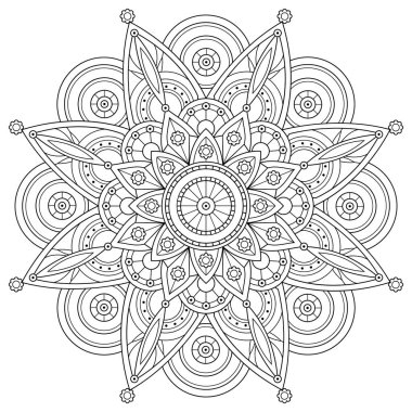 Mandal. Çocuklar ve yetişkinler için boyama kitabı antistresi. Resimler beyaz arka planda izole edildi. Zen-karmaşası tarzı. El çizimi