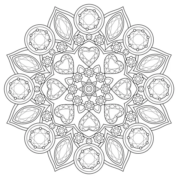 Gemstone Mandala Coloring Carte Antistres Pentru Copii Adulți Ilustrație Izolată — Vector de stoc