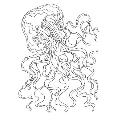 Jellyfish.Coloring book antistress for children and adults. Illustration isolated on white background.Zen-tangle style. Hand draw