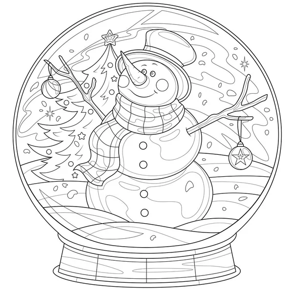 Snow Globe Snowman Christmas Coloring Book Antistress Children Adults Illustration — Stockvector