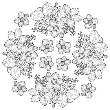 Çiçek Mandalası. Çocuklar ve yetişkinler için boyama kitabı antistresi. Resimler beyaz arka planda izole edildi. Zen-karmaşası tarzı. El çizimi