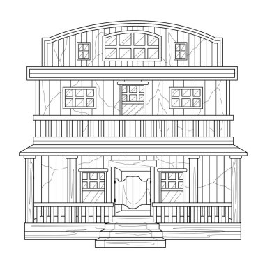 Salon. Vahşi Batı. Çocuklar ve yetişkinler için boyama kitabı. Resimler beyaz arka planda izole edildi. Zen-karmaşası tarzı. El çizimi