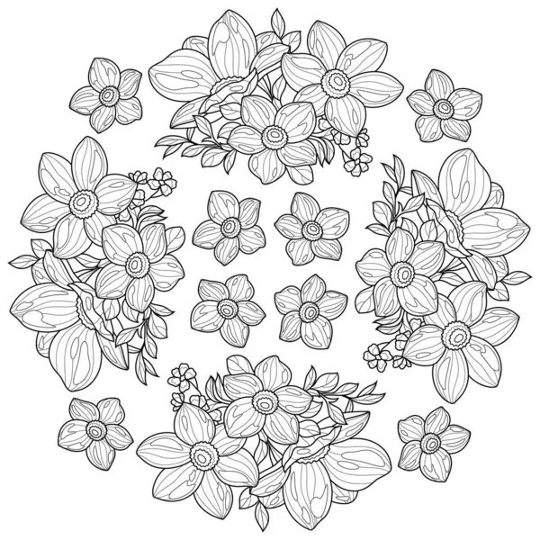 Fleurs Mandala Coloriage Antistress Livre Pour Enfants Adultes Illustration Isolée — Image vectorielle