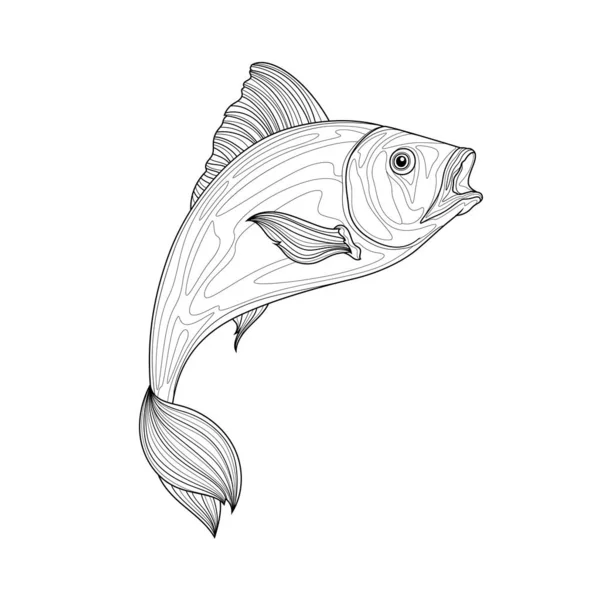 Fish Coloring Livro Antistress Para Crianças Adultos Ilustração Isolada Fundo — Vetor de Stock
