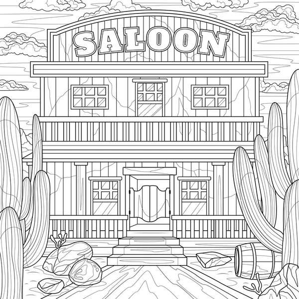 Saloon Cactos Wild West Colorir Livro Antistress Para Crianças Adultos —  Vetores de Stock