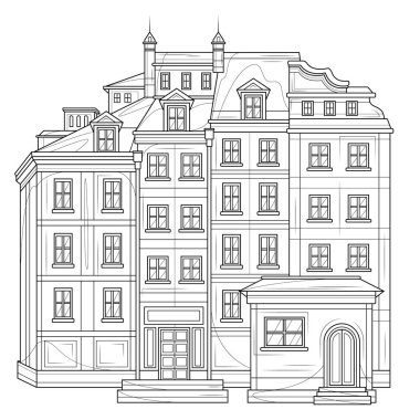 Bina. Çocuklar ve yetişkinler için boyama sayfası..