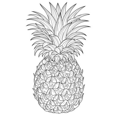 Ananas. Çocuklar ve yetişkinler için boyama kitabı antistresi.