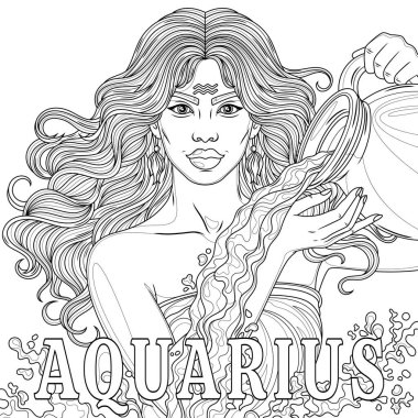 Kova Kadın. Astrolojik Zodyak İşareti. Çocuklar ve yetişkinler için boyama kitabı antistresi.