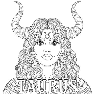 Boğa Kadın. Astrolojik Zodyak İşareti. Çocuklar ve yetişkinler için boyama kitabı antistresi.