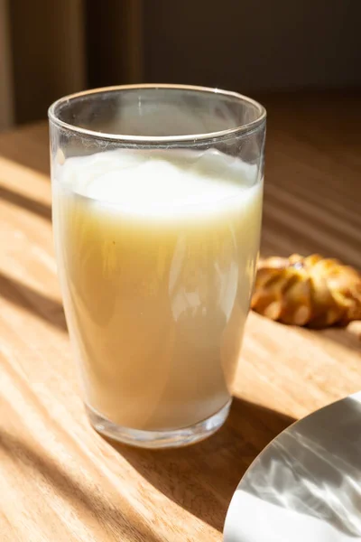 Detaljer Ett Glas Färsk Mjölk Tapeter Med Drink För Daglig — Stockfoto