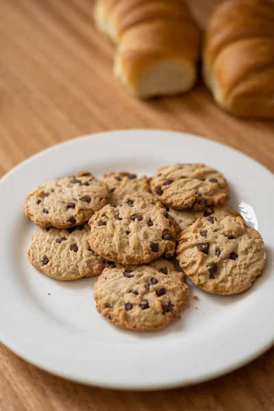 Appetitliche Schokolade Chip Cookie Tapete Süße Und Gesunde Nahrung Textur — Stockfoto