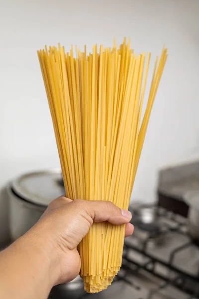 Bereiding Van Soepele Rauwe Noedels Traditioneel Italiaans Eten Gezonde Voeding — Stockfoto