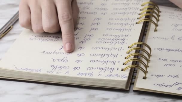 Чтение Изучение Текста Написанного Руки Ручкой Хобби Обучение Канцелярские Принадлежности — стоковое видео