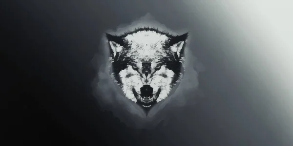 Wolf Hoofd Een Rokerige Wolk Illustratie Voor Gebruik Als Bedrukking — Stockfoto