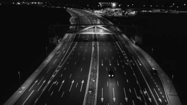 Top view of pedestrian bridges over the ring road at night