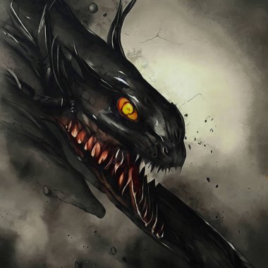 Black Serpent with open mouth, close-up, dark atmosphere