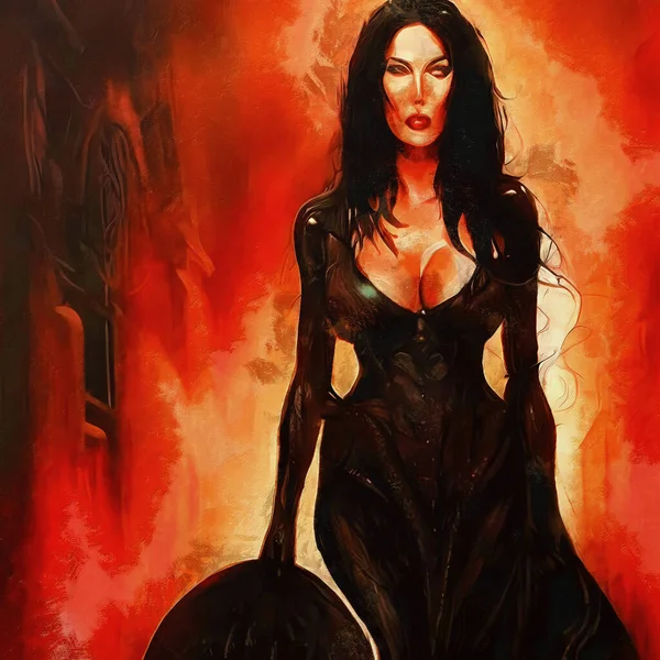 Mystical Woman Black Red Background — Stock Fotó