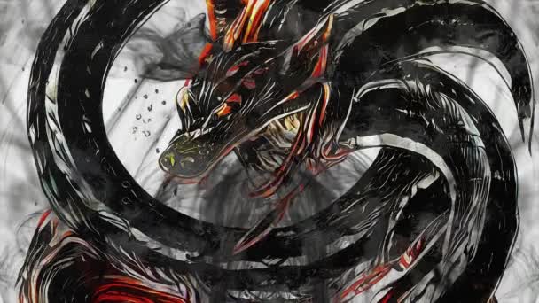 Mythical Black Serpent Black Smoke White Background — ストック動画