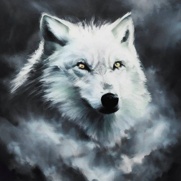 White wolf on the background of a cloud