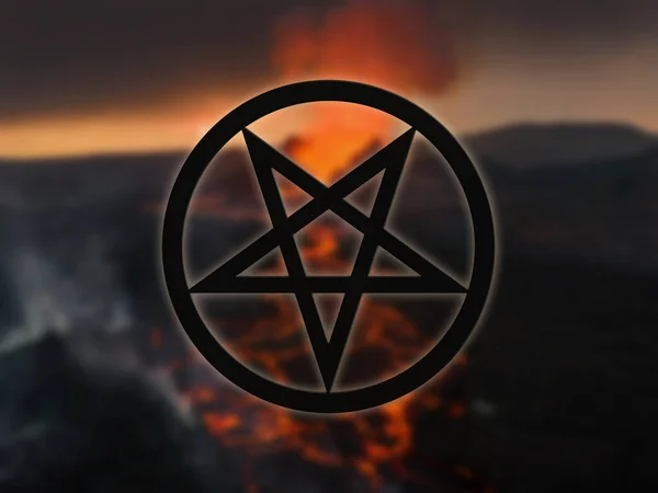 Pentagramma Satanico Sullo Sfondo Eruzione Vulcanica — Foto Stock