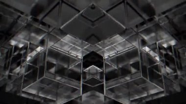 Siyah cam sütunlar hareket halinde. Kromatik sapma, 3 boyutlu animasyon