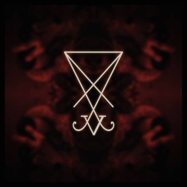 Kırmızı soyut arkaplanda Lucifer mührü