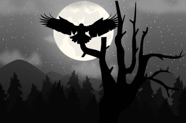 Sevimli kartal ve ay silueti manzarası