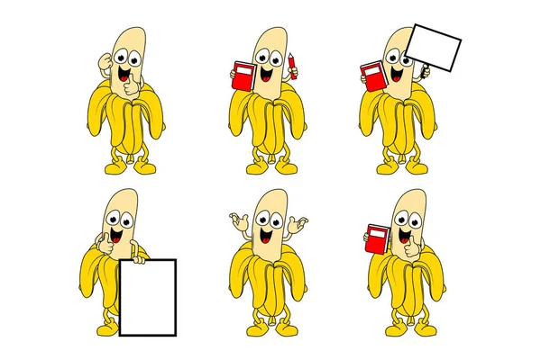 Söt Banan Frukt Tecknad Illustration — Stock vektor
