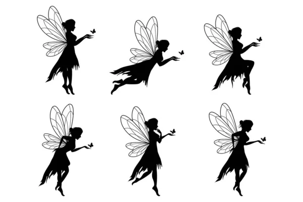 Cute Fairy Silhouette Illustration Set — Stock Vector