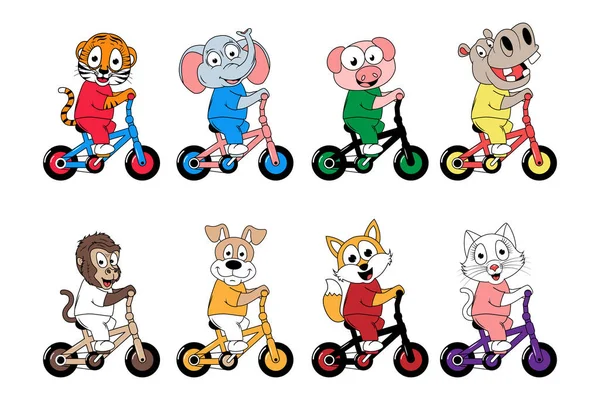 Mignon Animal Dessin Animé Tour Vélo Illustrations De Stock Libres De Droits