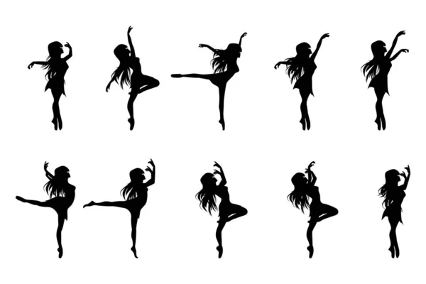 Roztomilý Dívka Tanec Silueta Ilustrace — Stockový vektor