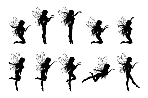 Cute Fairy Silhouette Illustration Graphic — Stock Vector