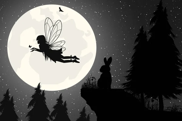 Cute Fairy Silhouette Illustration Graphic — ストックベクタ
