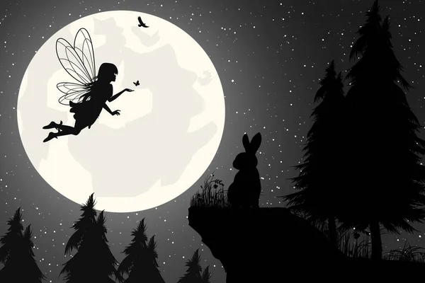 Cute Fairy Silhouette Illustration Graphic — Vector de stock