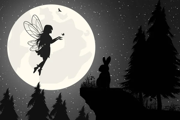 Cute Fairy Silhouette Illustration Graphic Stockvector