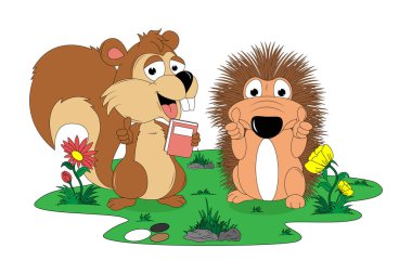 cute squirrel and porcupine cartoon illustration