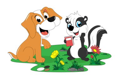 cute dog and skunk cartoon illustration