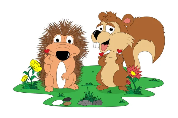 cute dog and squirrel cartoon illustration