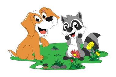 cute racoon and dog illustratin
