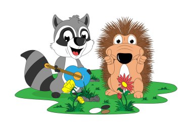 cute racoon and porcupine illustratin