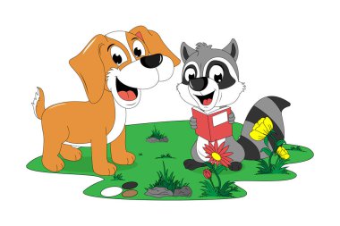cute racoon and dog  illustratin