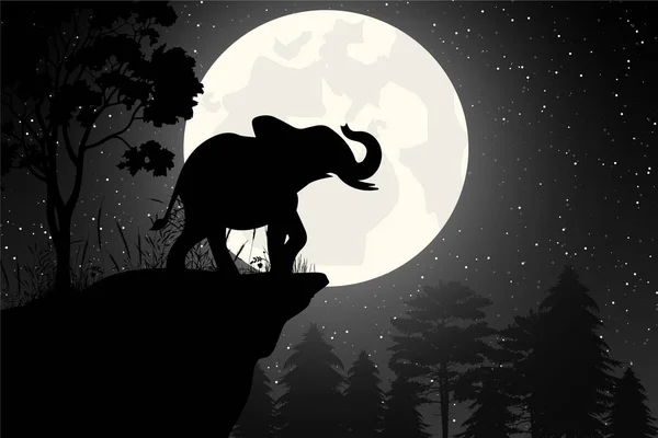 Elefante Lindo Silueta Luna Ilustración Gráfica — Vector de stock