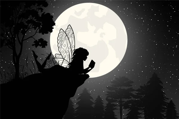 Mignon Fée Lune Silhouette Illustration Graphique Illustrations De Stock Libres De Droits