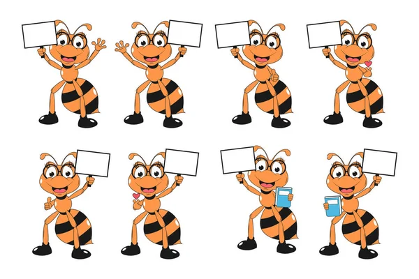 Cute Mrówka Zwierzę Kreskówka Ilustracja Zestaw — Wektor stockowy