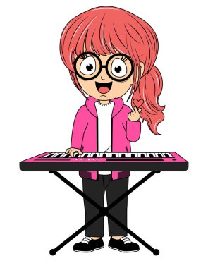 Çizgi film kızı klavye çalıyor.